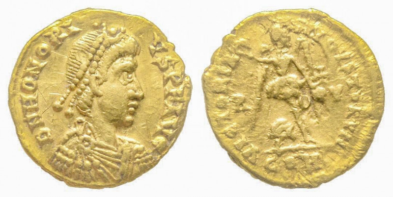 Honorius 393-423, Tremissis, Ravenna, AD 402-406, AU 1.48 g.
Ref: RIC 1289, C 47...