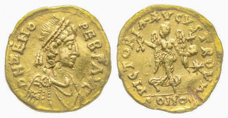 Zeno 476-491, Tremissis, Constantinople, AD 476-491, AU 1.45 g.
Ref: RIC 914, De...