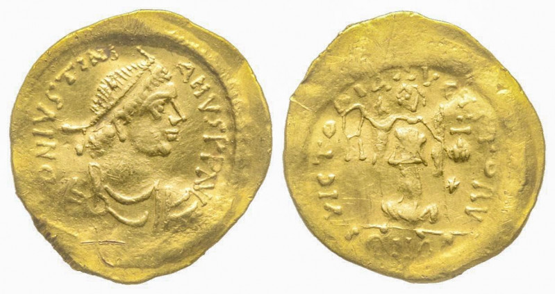 Iustinianus I 527 - 538, Tremissis, Constantinople, AD 527-565, AU 1.49 g.
Ref: ...