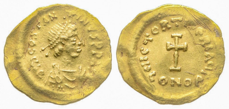 Tiberius II Constatinus 578-582 , Tremissis, Constantinople, AD 578-582, 1.49 g....