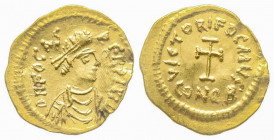 Phocas 602-610, Tremissis, Constantinople, AD 602-610, AU 1.31 g
Ref: Sear 634var - Near EF