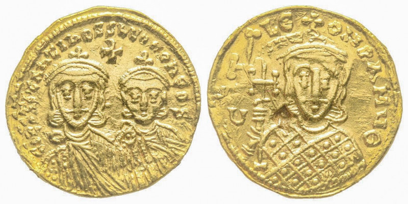 Constantine V Copronymus, with Leo IV and Leo III, Solidus, Constantinople, AD 7...