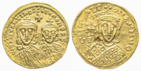 Constantine V Copronymus, with Leo IV and Leo III, Solidus, Constantinople, AD 750-756, AU 4.28 g. 
Ref: Sear 1551, DOC 2 - VF, shock