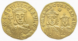 Theophilus, with Michael II and Constantine 829-842, Solidus, Constantinople, AD 831-840, AU 4.33 g. 
Ref: Sear 1653, DOC 3e - Good VF