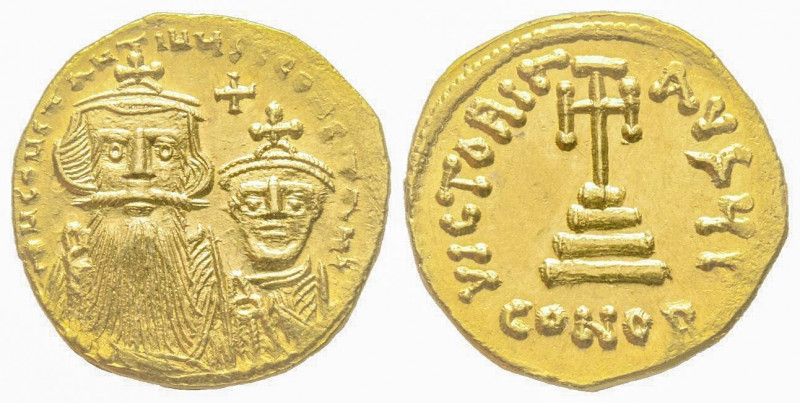 Constans II, with Constantine IV, Solidus, Constantinople, AD 654-659, AU 4.34 g...