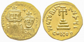 Constans II, with Constantine IV, Solidus, Constantinople, AD 654-659, AU 4.34 g. Ref: Sear 959 - Near EF