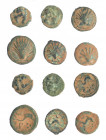 HISPANIA ANTIGUA. Lote de 6 monedas de Hispania antigua: 4 de Arse-Saguntum (1 cuadrante y 3 sextantes) y Ebusus (2 octavos de calco). BC-/MBC-.