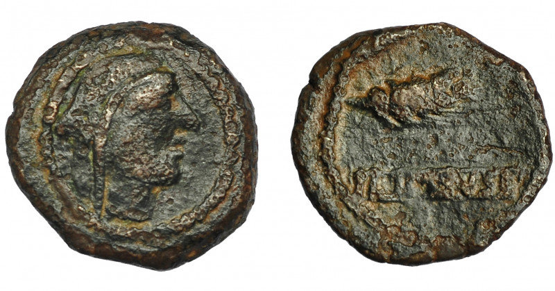 HISPANIA ANTIGUA. ILIPA. Cuadrante. A/ Cabeza femenina con tocado a der. R/ Espi...