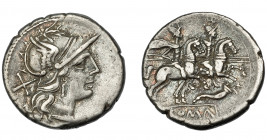 REPÚBLICA ROMANA. ANÓNIMO. Denario. Roma (208-206 a.C.). R/ Símbolo cornucopia, y ROMA en cartela. AR 3,8g. 18,5 mm. CRAW-58.2. FFC-27. MBC.