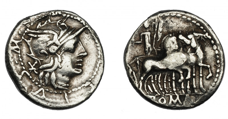 REPÚBLICA ROMANA. ACILIA. Denario. Roma (130 a.C.). R/ Hércules con trofeo y maz...