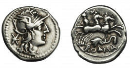 REPÚBLICA ROMANA. CAECILIA. Denario. Roma (128 a.C.). R/ Cabeza de elefante; exergo ROMA. AR 3,84 g. 18,7 mm. CRAW-262.1. FFC-209. MBC-.