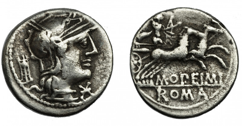 REPÚBLICA ROMANA. OPIMIA. Denario. Roma (131 a.C.). A/ Trípode. R/ M OPEIMI, exe...