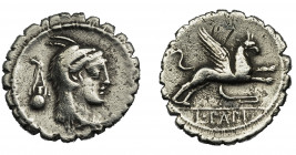 REPÚBLICA ROMANA. Denario. Roma (79 a.C.). R/ Grifo a der., debajo símbolo, en exergo L PAPI. AR 3,72 g. 19,1 mm. CRAW-384.1. FFC-952. Rayitas y leves...