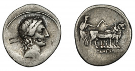 PERIODO DE JULIO CÉSAR A AUGUSTO. AUGUSTO. Denario. Ceca móvil (29-27 a.C.). A/ Cabeza laureada de Apolo a der.. R/ Augusto conduciendo yunta fundacio...