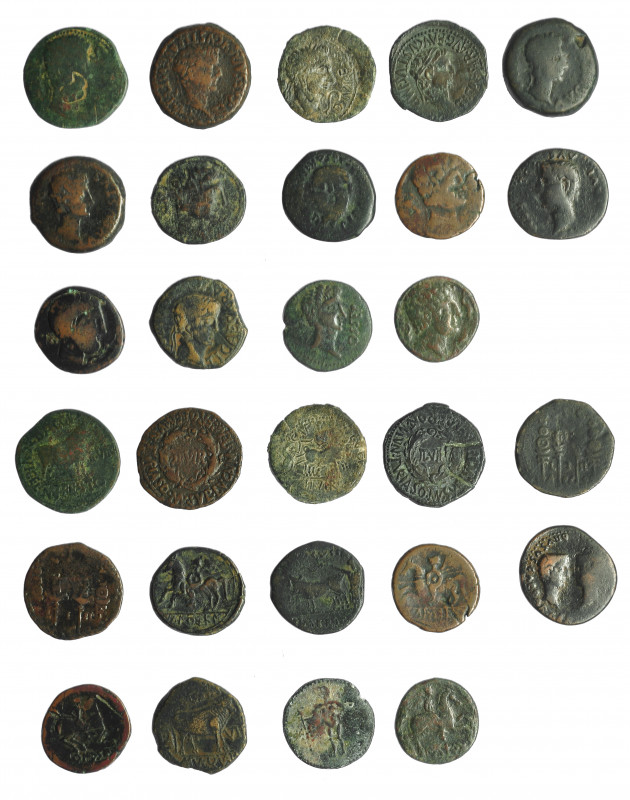 IMPERIO ROMANO. Lote de 14 monedas de bronce, ibéricas (4) e hispano-romanas (10...