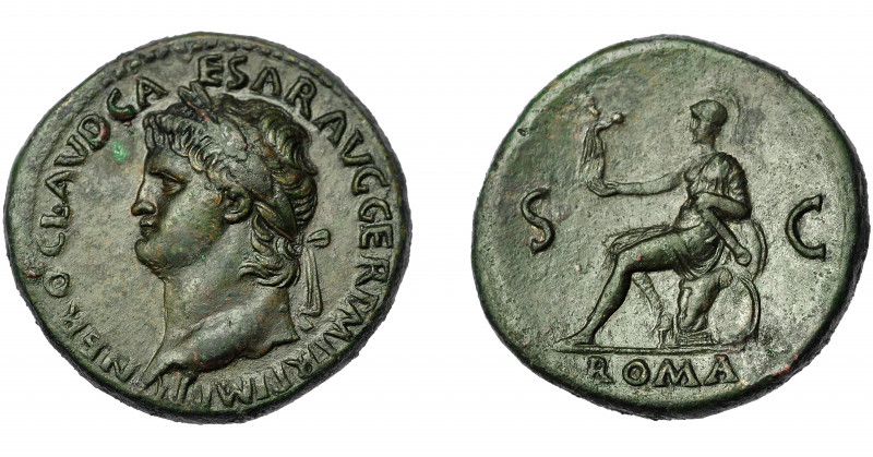 IMPERIO ROMANO. NERÓN. Sestercio. Lugdunum (62-68 d.C.). A/ Cabeza laureada a iz...
