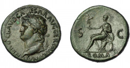 IMPERIO ROMANO. NERÓN. Sestercio. Lugdunum (62-68 d.C.). A/ Cabeza laureada a izq.; IMP NERO CAESAR AVG GER P M R P IMP P P. R/ Roma sentada a izq. co...