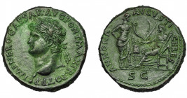 IMPERIO ROMANO. NERÓN. Sestercio. Lugdunum (62-68 d.C.). A/ Cabeza laureada a izq.; IMP NERO CAESAR AVG PONT MAX TR POT P P. R/ Ceres entronizada a iz...