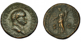 IMPERIO ROMANO. VESPASIANO. Sestercio. Roma (71 d.C.). R/ Pax a izq. con rama y cornucopia; PAX AVGVSTI, S-C. AE 26,84 g. 32,6 mm. RIC-243. Limpieza m...