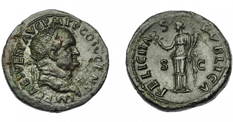 IMPERIO ROMANO. VESPASIANO. Dupondio. Roma (73 d.C.). R/ Felicitas con cornucopi...