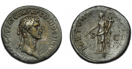 IMPERIO ROMANO. NERVA. Sestercio. Roma (96 d.C.). R/ Fortuna a izq. con timón y cornucopia; FORTVNA (AVGVST), S-C. AE 27,08 g. 34,6 mm. RIC-73. Limpie...