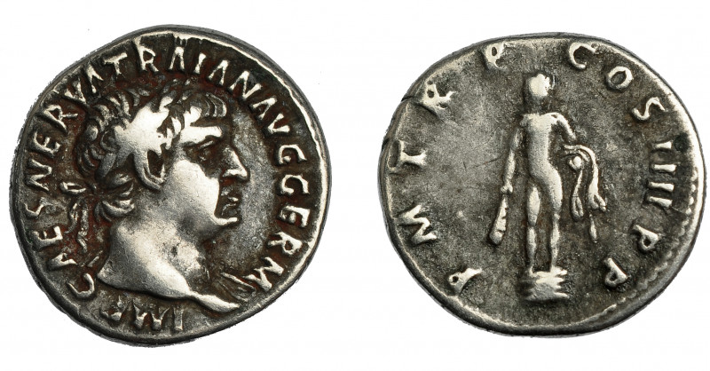 IMPERIO ROMANO. TRAJANO. Denario. Roma (101-102). R/ Hércules con clava y leonté...