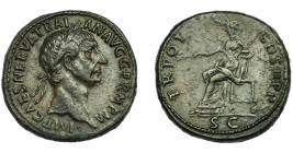 IMPERIO ROMANO. TRAJANO. Roma. R/ Pax sentada a izq. con rama de olivo y cetro; TR POT COS II P P, exergo SC. AE 26,20 g. 33 mm. RIC-383. Rayitas. Pát...