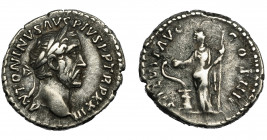 IMPERIO ROMANO. ANTONINO PÍO. Denario. Roma (159-160). R/ Salus con cetro y serpiente sobre altar; SALVTI AVG COS IIII. AR 3,21 g. 17,8 mm. RIC-305. M...