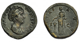 IMPERIO ROMANO. FAUSTINA LA MAYOR. Sestercio. Roma (post. 141). R/ Pietas a izq. ofrendando incienso sobre altar; PIETAS AVG, S-C. AE 33,50 g. 33,6 mm...