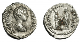 IMPERIO ROMANO. CARACALLA. Denario. Roma (205-206). R/ El emperador y Plautila estrechándose las manos; CONCORDIA FELIX. AE 3,21 g. 18,8 mm. RIC-124A....