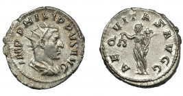 IMPERIO ROMANO. FILIPO I. Antoniniano. Roma (247-249). R/ Aequitas con balanza y cornucopia a izq.; AEQVITAS AVGG. VE 4,31 g. 22,6 mm. RIC-57. P.O. MB...