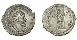 IMPERIO ROMANO. PÓSTUMO. Antoniniano. Lugdunum (260). R/ Emperador en traje militar a izq. con globo y lanza; P M TR P COS II P P. VE 4,03 g. 24,1 mm....