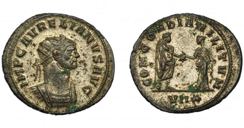 IMPERIO ROMANO. AURELIANO. Antoniniano. Roma (270-275). R/ Aureliano dando la ma...
