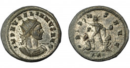 IMPERIO ROMANO. AURELIANO. Antoniniano. Cizycus (274). R/ Sol avanzando a izq., a sus pies dos cautivos; ORIENS AVG, en campo gamma, exergo XXI. VE 5 ...