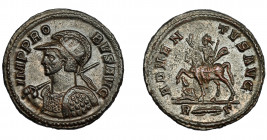 IMPERIO ROMANO. PROBO. Antoniniano. Roma (276-282). R/ Probo a caballo a izq., a sus pies cautivo; ADVENTVS AVG, exergo R (haz de rayos) G(gamma). VE ...