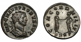 IMPERIO ROMANO. PROBO. Antoniniano. Ticinum (276-282). R/ Probo a der. dando la mano a Concordia; CONCORDIA MILIT, exergo PXXT. VE 3,97 g. 21,6 mm. RI...