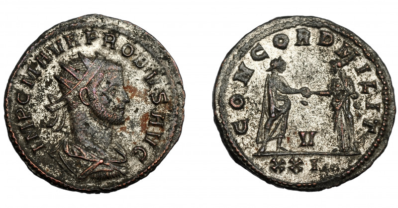 IMPERIO ROMANO. PROBO. Antoniniano. Siscia (276-282). R/ Probo a der. dando la m...