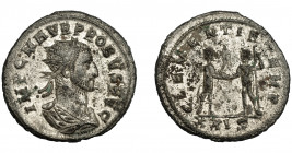 IMPERIO ROMANO. PROBO. Antoniniano. Cizycus (276-282). R/ Probo con cetro rematado en águila recibe globo de Júpiter frente a él; CLEMENTIA TEMP, /XXI...