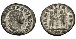 IMPERIO ROMANO. PROBO. Antoniniano. Cizycus (276-282). R/ Probo con cetro rematado en águila recibe globo de Júpiter frente a él; CLEMENTIA TEMP, T/XX...