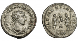 IMPERIO ROMANO. PROBO. Antoniniano. Antioquía (276-282). R/ Probo con cetro a der. recibe Victoria sobre globo de Júpiter frente a él; CLEMENTIA TEMP,...