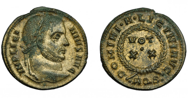 IMPERIO ROMANO. LICINIO I. Follis. Aquileia (320-321). R/ Láurea rodeando VOT/ X...