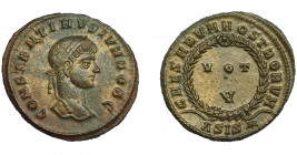 IMPERIO ROMANO. CONSTANTINO II. Follis. Siscia (321-324). R/ Láurea rodeando VOT/V, exergo ASIS*. AE 2,80 g. 19,9 mm. RIC-163. EBC/EBC+.