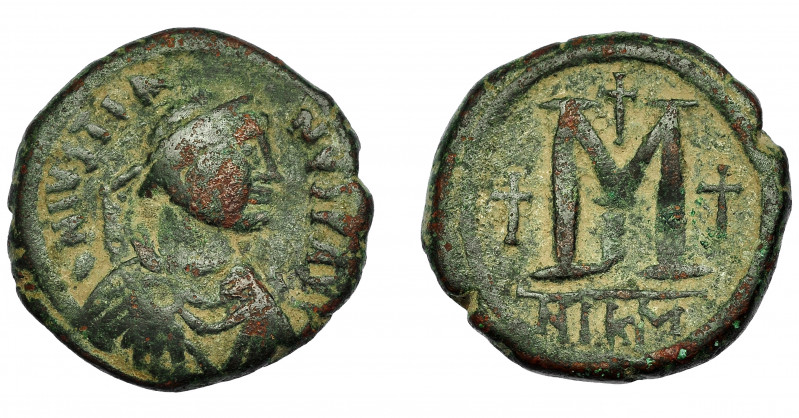 IMPERIO BIZANTINO. JUSTINIANO I. Follis. Nicomedia (527-565). AE 17,93 g. 29,8 m...