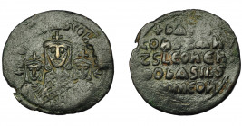 IMPERIO BIZANTINO. BASILIO I. Follis. Constantinopla (870-879). A/ Basilio I, Constantino y León VI. AE 6,27 g. 28,5 mm. SBB-1713. Pátina verde. MBC-....