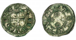 REINOS DE CASTILLA Y LEÓN. ALFONSO VI. Dinero. Toledo. A/ ANFVS REX con punto al inicio de la ley. VE 1,06 g. 17,08 mm. III-8 vte. BMM-9 vte. Leves ox...