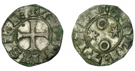 REINOS DE CASTILLA Y LEÓN. ALFONSO VI. Dinero. Toledo. A/ + ANFVS RE. VE 0,75 g. 15,7 mm. III-8 vte. BMM-9 vte. MM-A6:6.20. MBC+. Muy escasa.