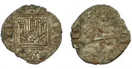 REINOS DE CASTILLA Y LEÓN. ALFONSO XI. Novén. Toledo. T en puerta. VE 0,67 g. 18 mm. III-359.1. BMM-487. Pequeñas roturas al borde. MBC+/MBC-.