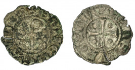 EMISIONES CONDALES Y EPISCOPALES CATALANAS. CONDADO DE URGEL. ERMENGOL X (1267-1314). Dinero. Agramunt. AR 0,49 g. 16,03 mm. IV-128. Pequeñas roturas ...