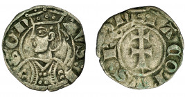 CORONA DE ARAGÓN. JAIME EL JUSTO (1291-1327). Dinero. Aragón. Doble acuñación. US: en anv. y ON y corona en rev. VE 1,18 g. 18 mm. IV-364 vte. MBC/MBC...