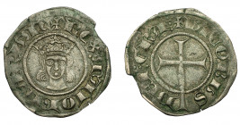 REINO DE MALLORCA. JAIME II DE MALLORCA (1276-1311). Dinero. VE 0,88 g. 16,9 mm. IV-539. Pequeña rotura al borde. MBC.